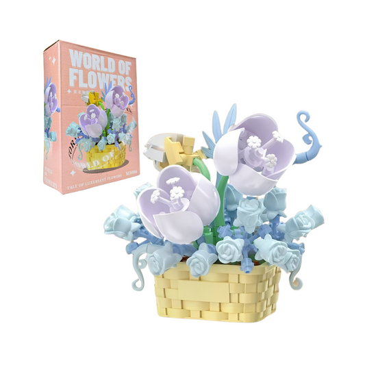 Juguete Bloques De Construcción Flores En Cesta Azul