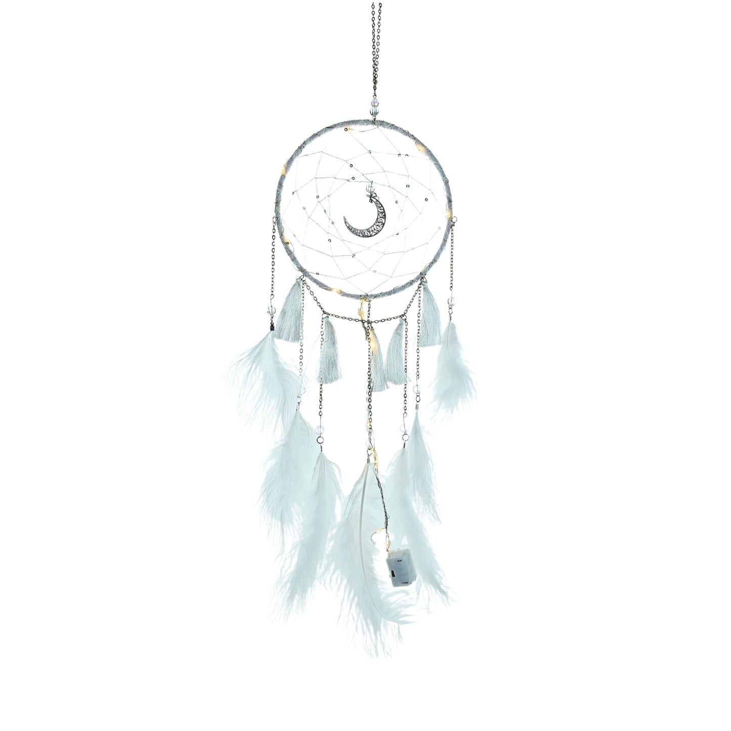 Atrapasueños LED Decoración Colgante con Plumas Blanco