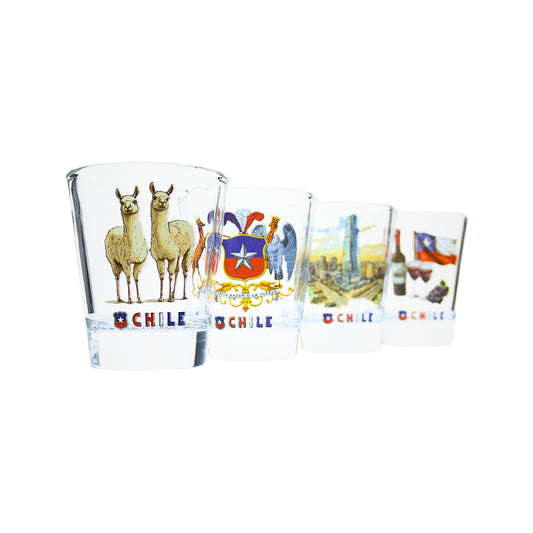 Set 4 Vasos Shot Tequileros 40 Ml Diseños De Chile Souvenir