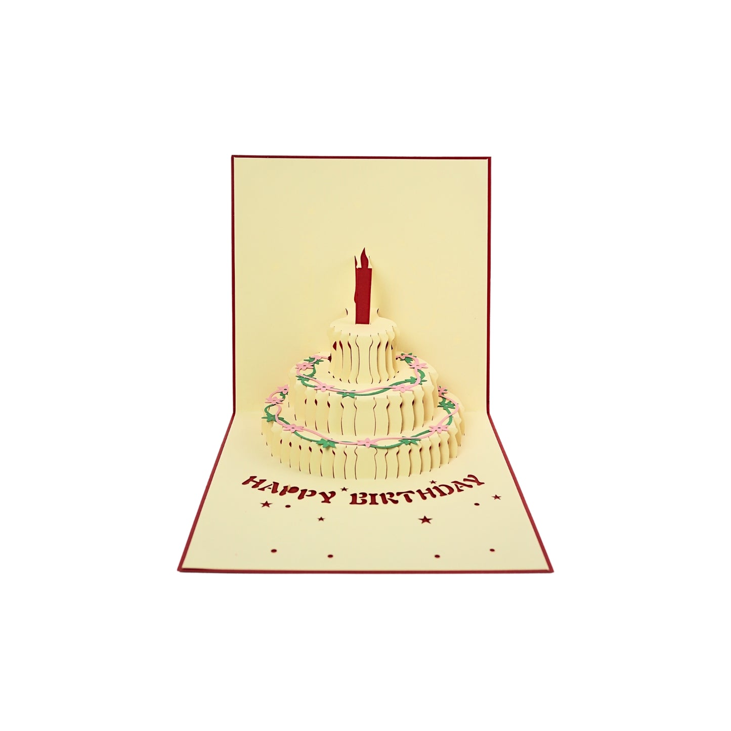 Tarjeta Plegable Pastel de Cumpleaños con Efecto 3D Rojo