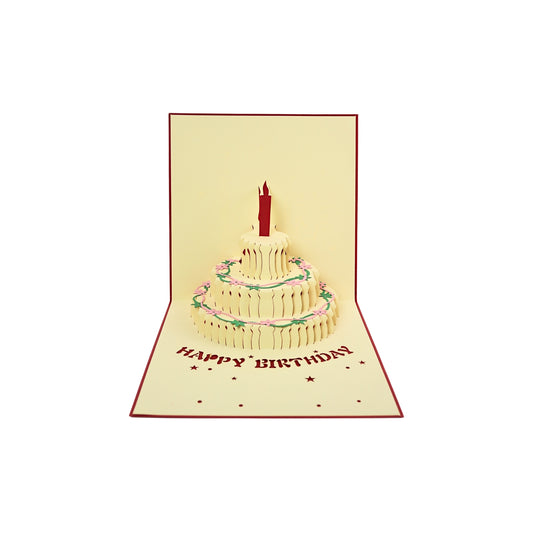 Tarjeta Plegable Pastel de Cumpleaños con Efecto 3D Rojo