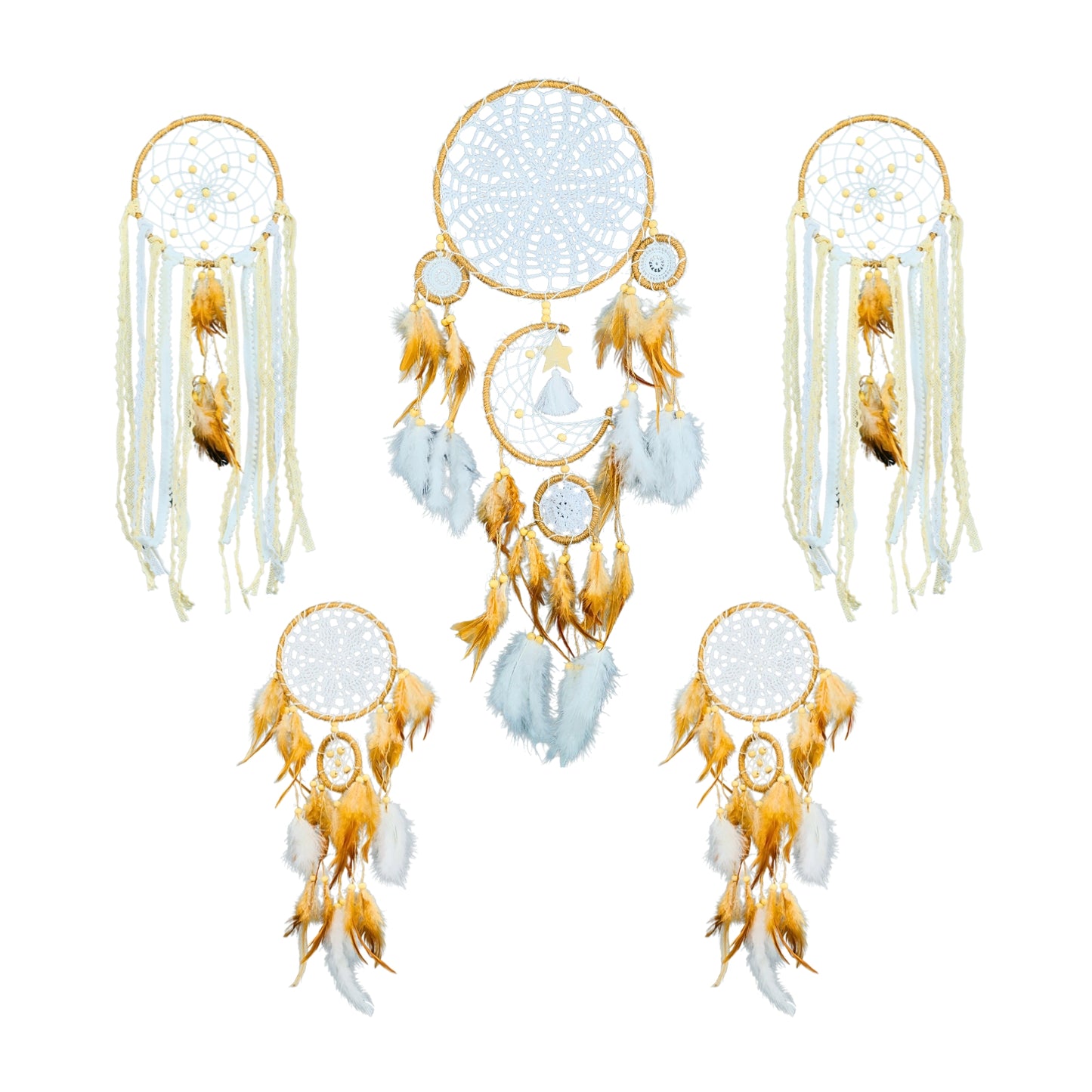 Atrapasueños Decoración Colgante Con Plumas 5 Unidades Marrón