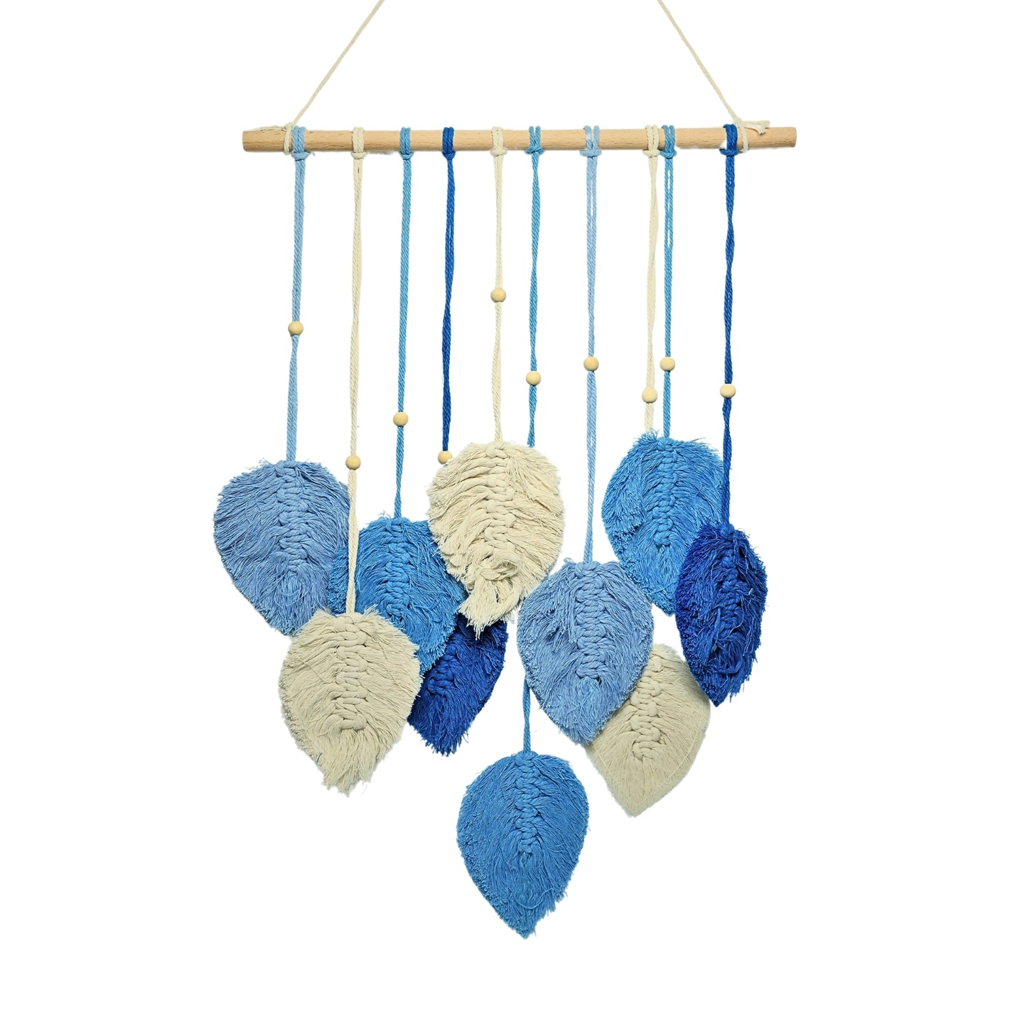 Decoración Colgante Mural Tejido Macramé Hojas Celeste