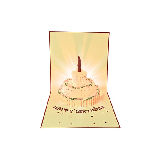 Tarjeta Plegable Pastel de Cumpleaños Luz y Música Rojo