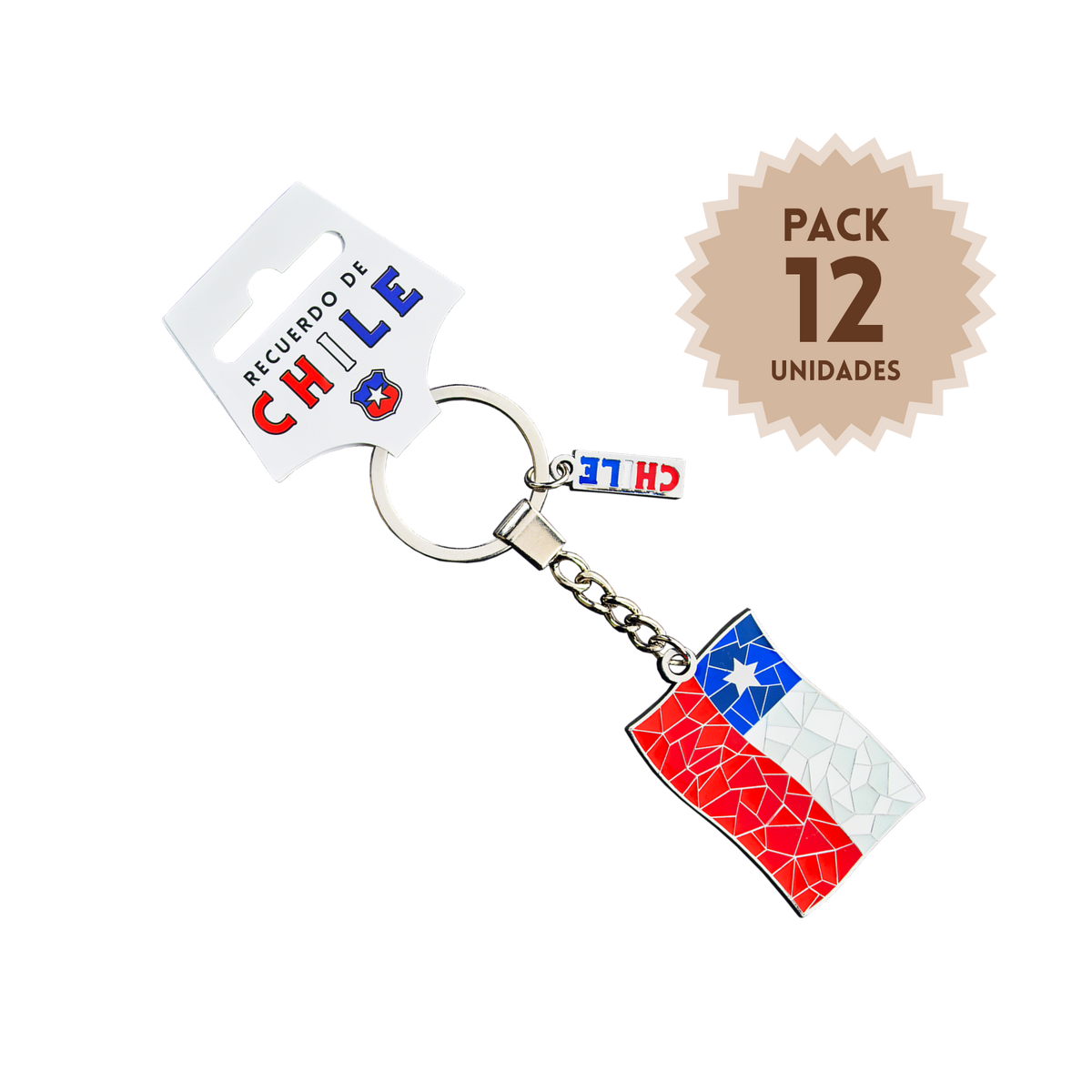 Pack 12 Llaveros Mosaico Bandera Chile