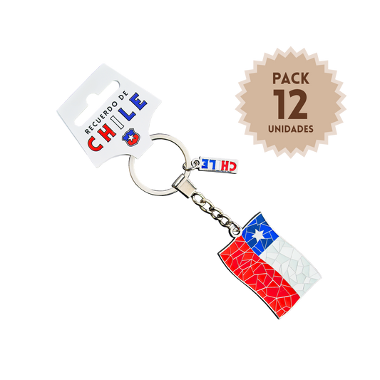 Pack 12 Llaveros Mosaico Bandera Chile