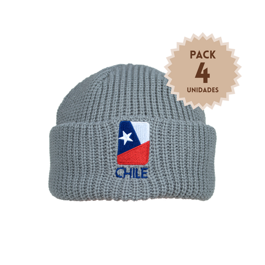Pack 4 Gorros Beanie Bordados Bandera Chile