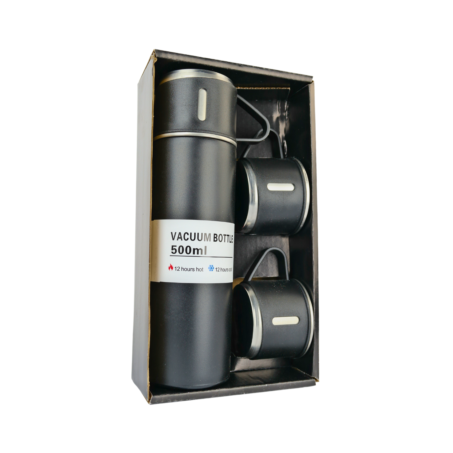 Set Termo Acero Inoxidable Con 3 Tazas 500 Ml Negro