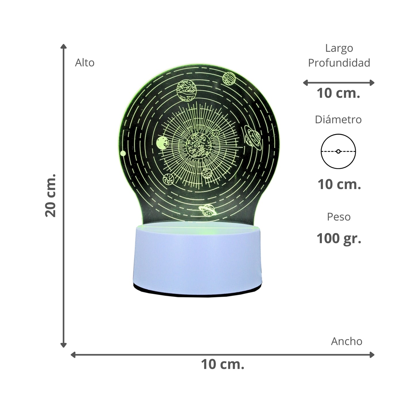 Lámpara Led RGB visualización 3D Sistema Solar