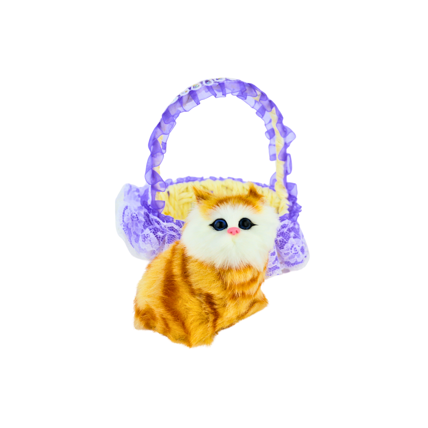 Gato Maullador en Canasta Juguete Decorativo Morado