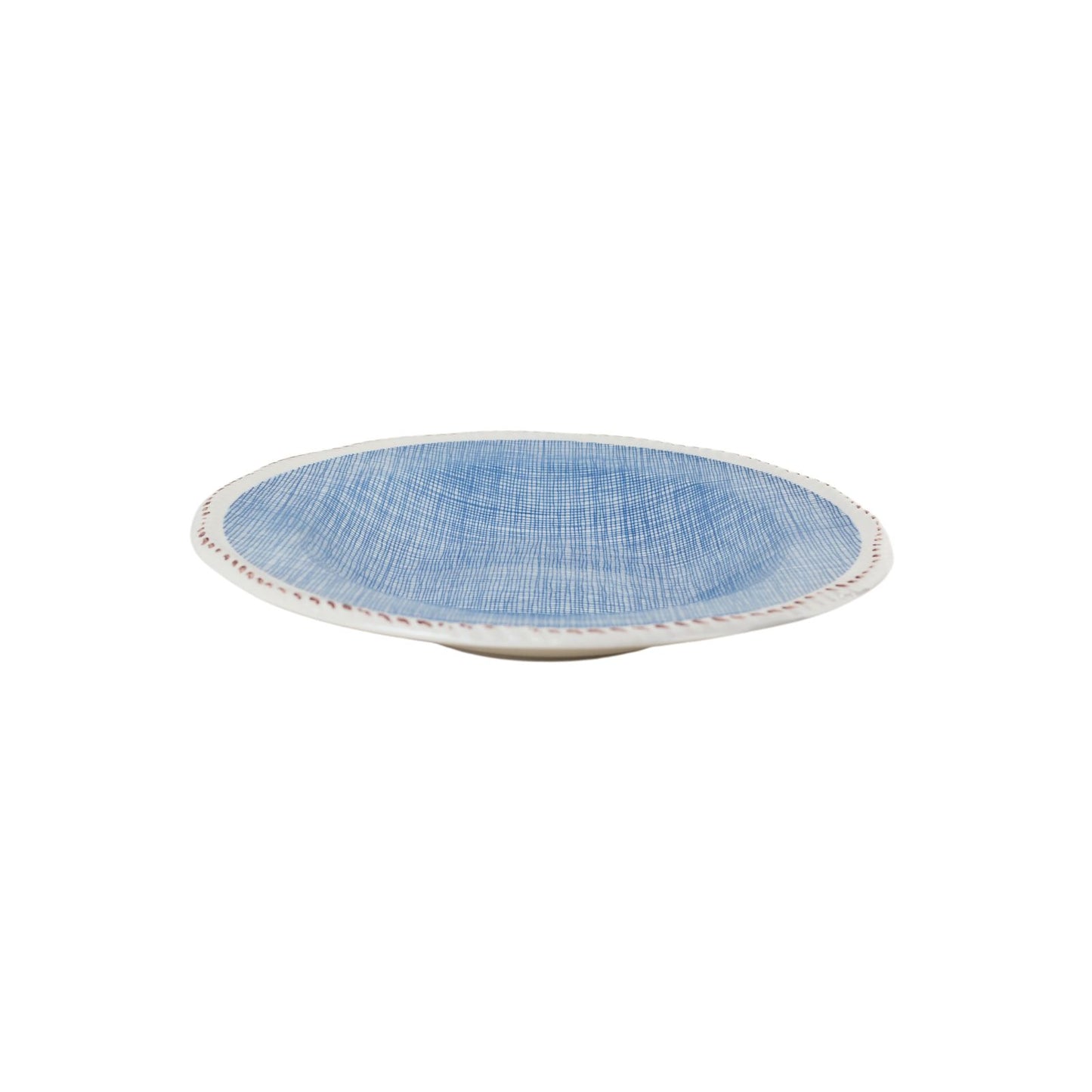 Plato de Sopa Cerámica Esmaltada Diseño Tartán Azul