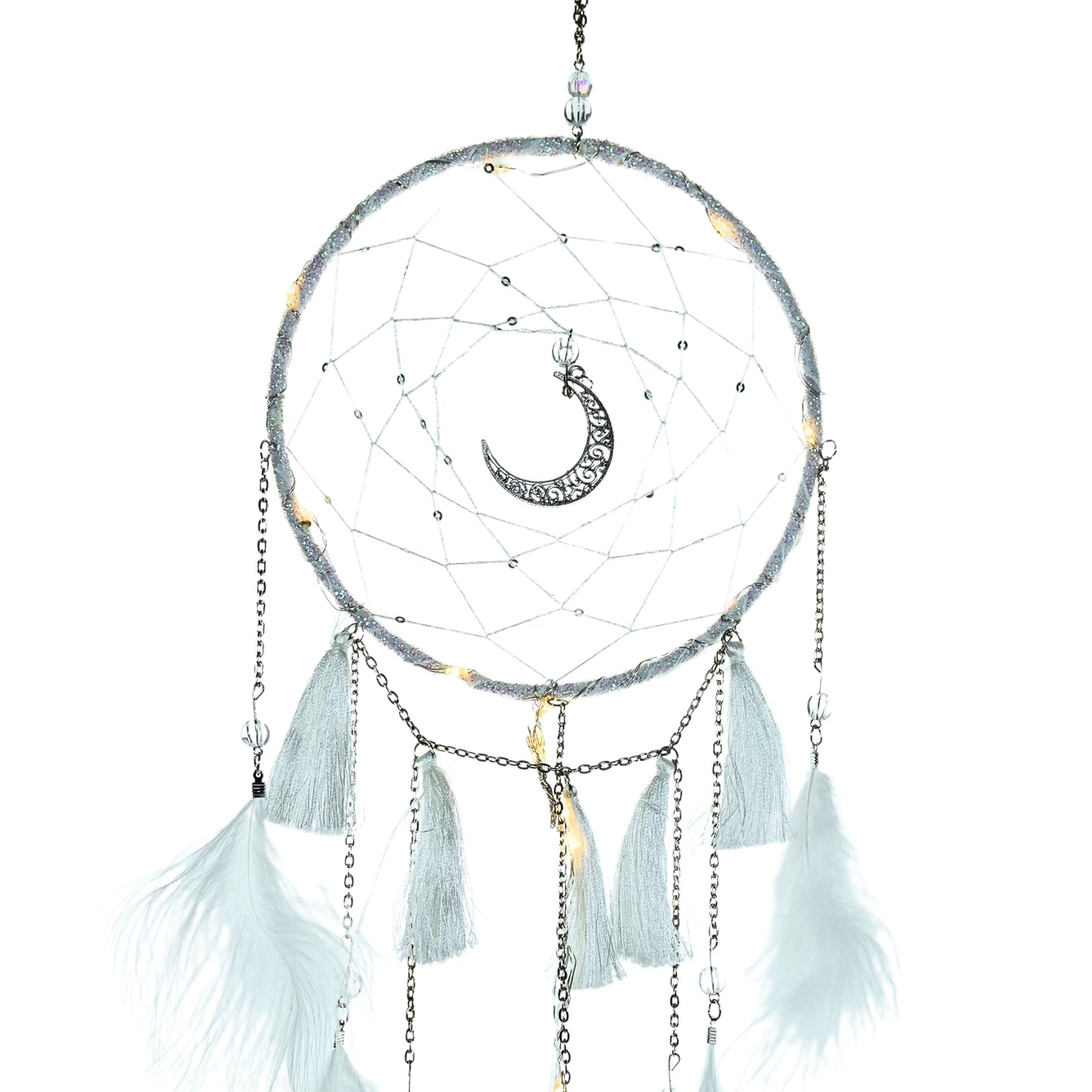 Atrapasueños LED Decoración Colgante con Plumas Blanco