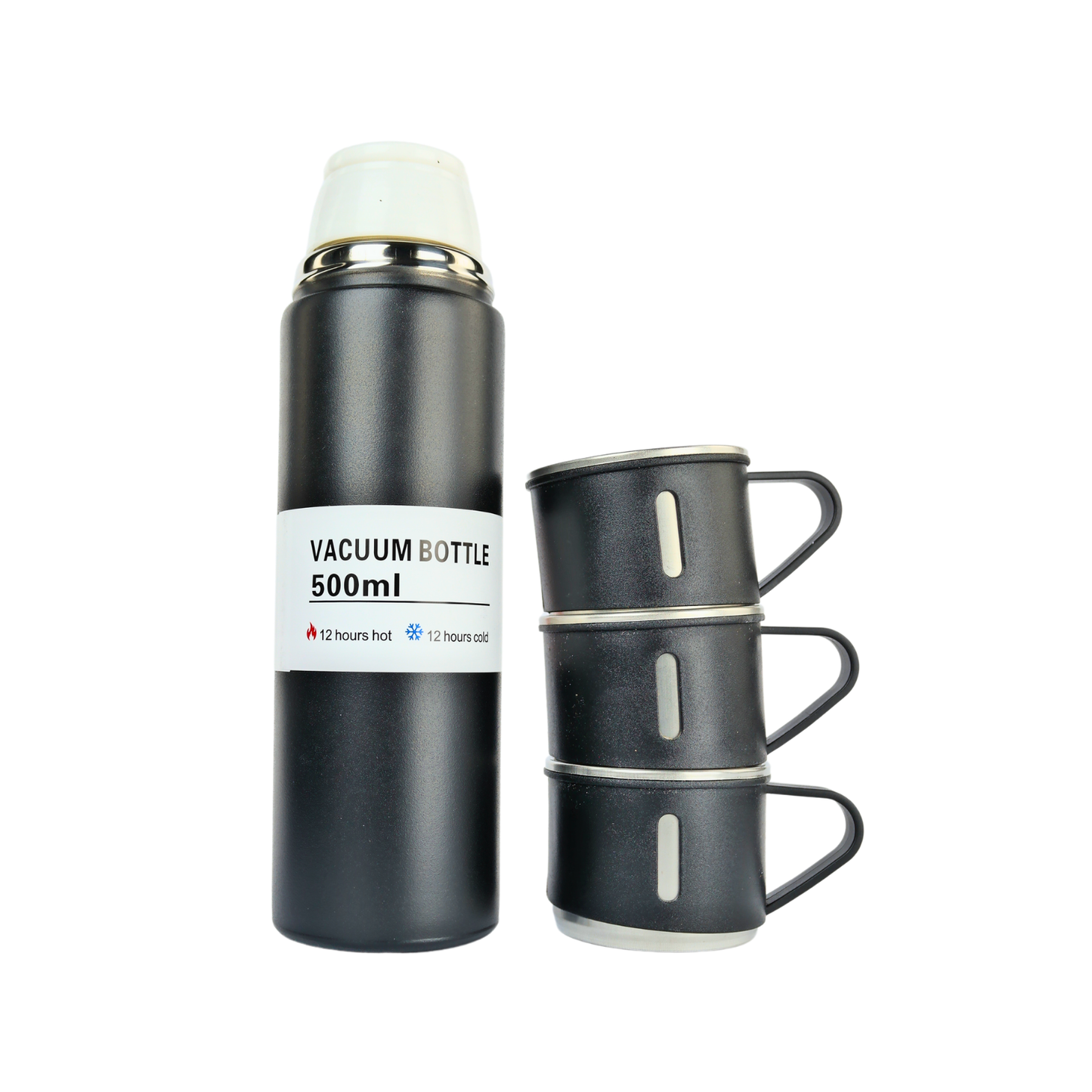 Set Termo Acero Inoxidable Con 3 Tazas 500 Ml Negro