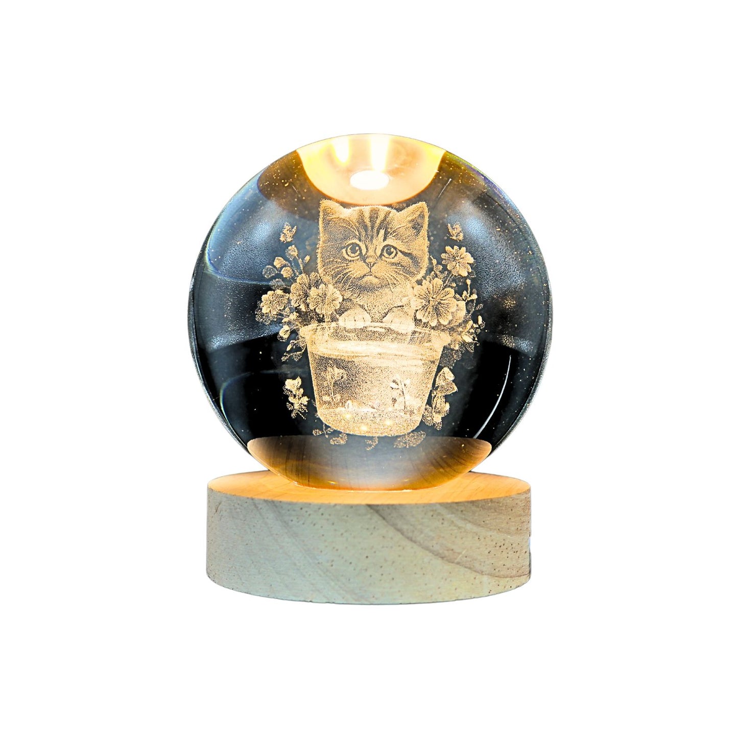 Lampara Bola De Cristal LED Gato en Cesta