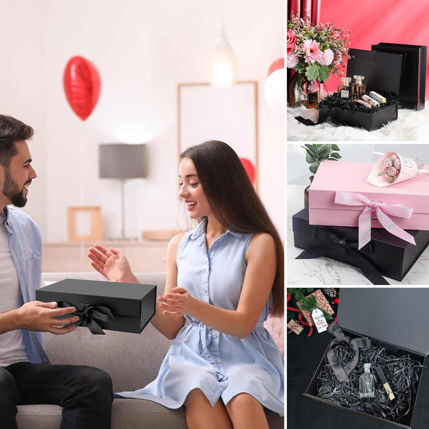Pack 12 Cajas Para Regalos Plegable Talla M Negro
