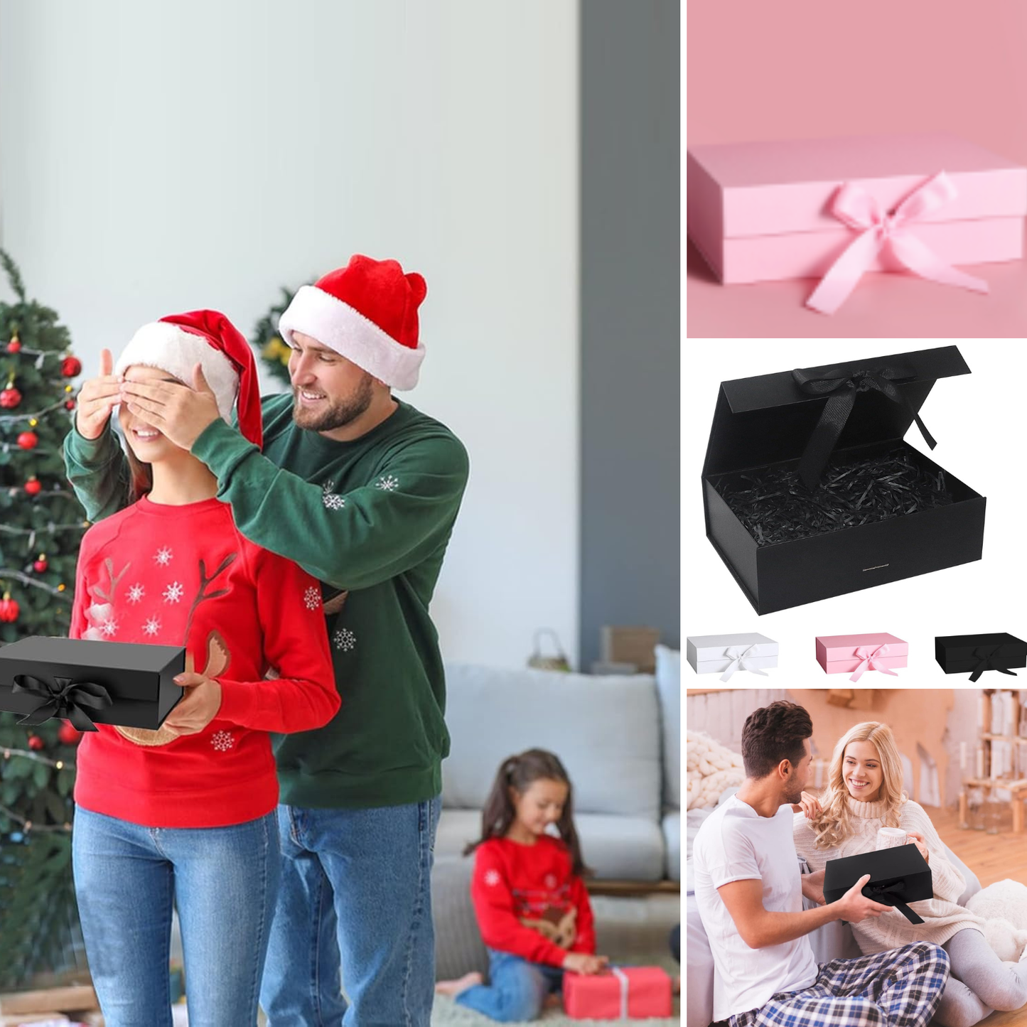 Pack 12 Cajas Para Regalos Plegable Talla M Negro