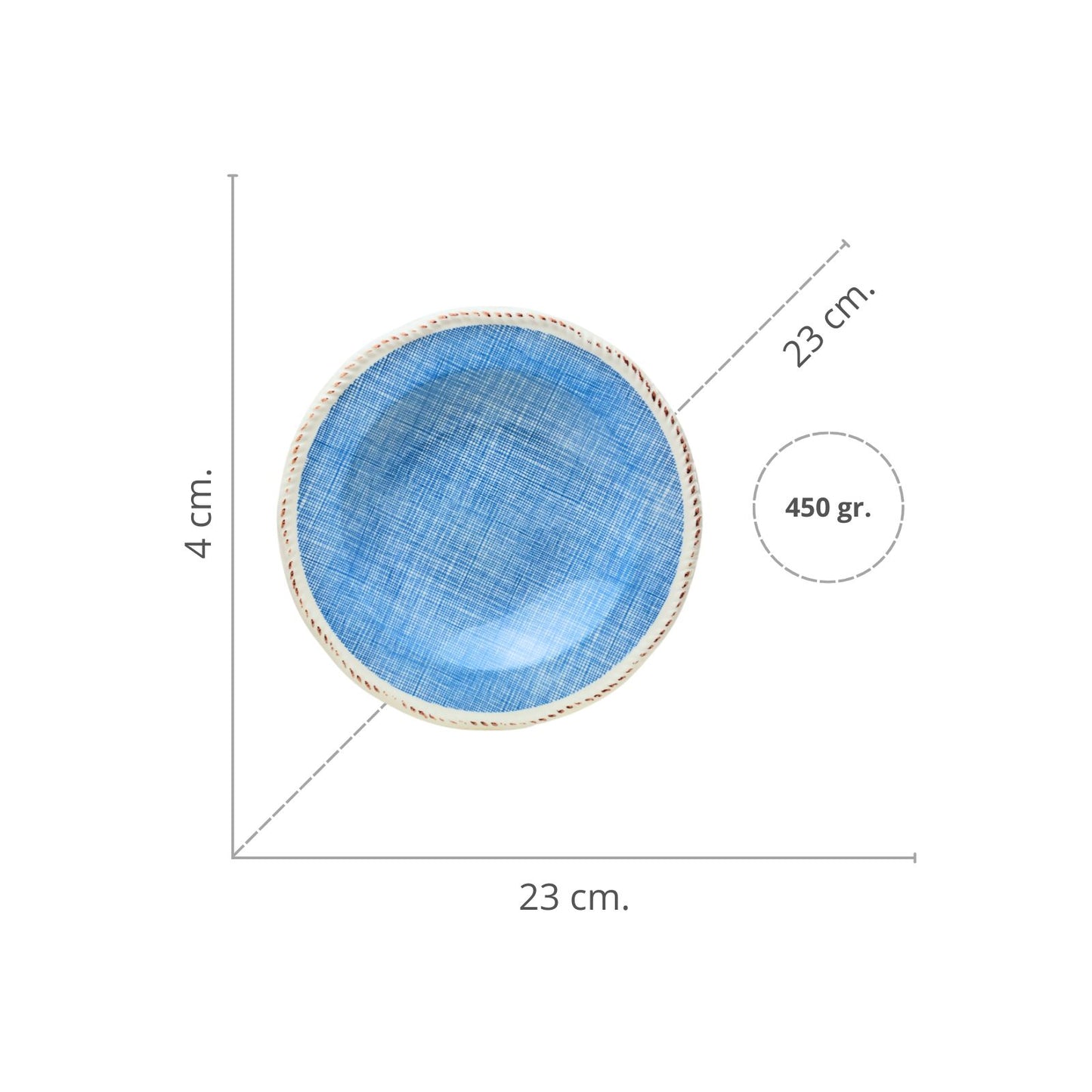 Plato de Sopa Cerámica Esmaltada Diseño Tartán Azul