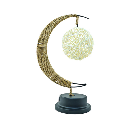 Lámpara LED Media Luna con Cáñamo y Colgante Rattan