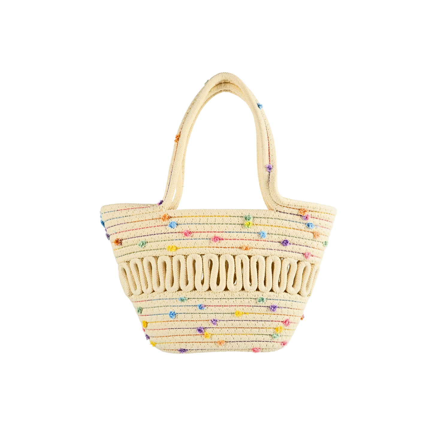Bolso De Playero Casual Tejido Yute Algodón Beige Puntos