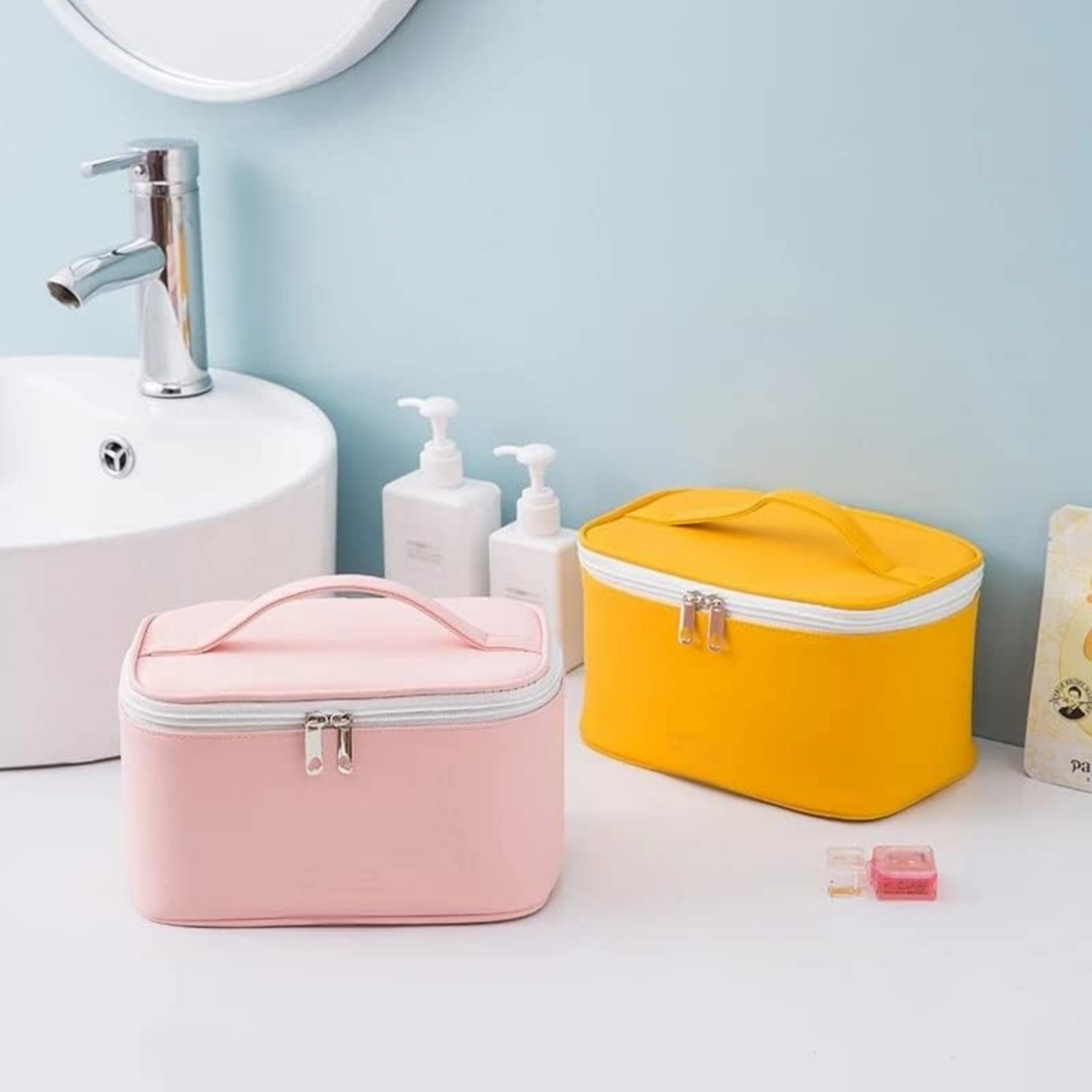 Organizador de Cosméticos Neceser de Doble Capa Amarillo