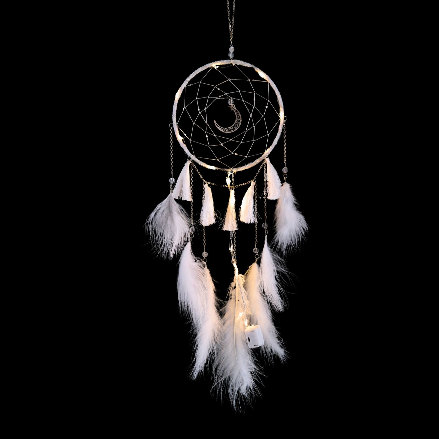 Atrapasueños LED Decoración Colgante con Plumas Blanco