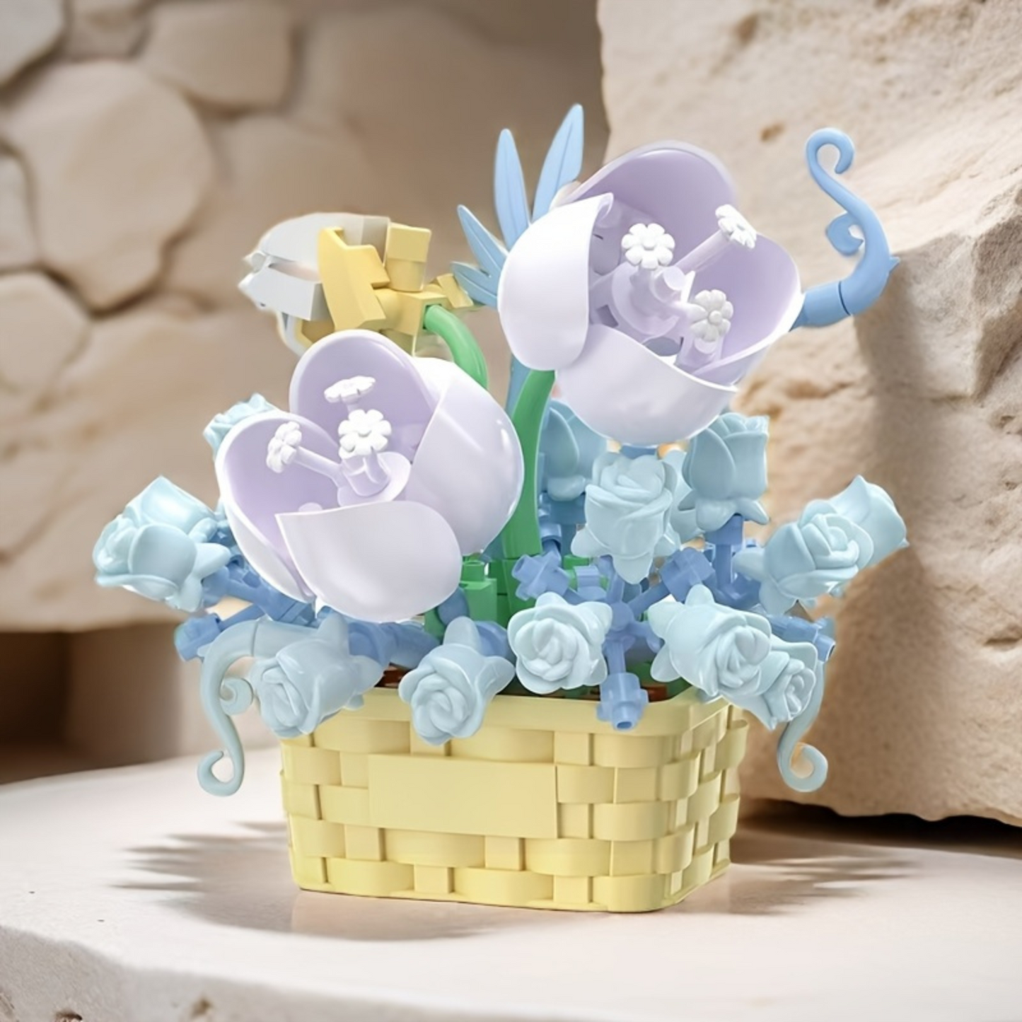 Juguete Bloques De Construcción Flores En Cesta Azul