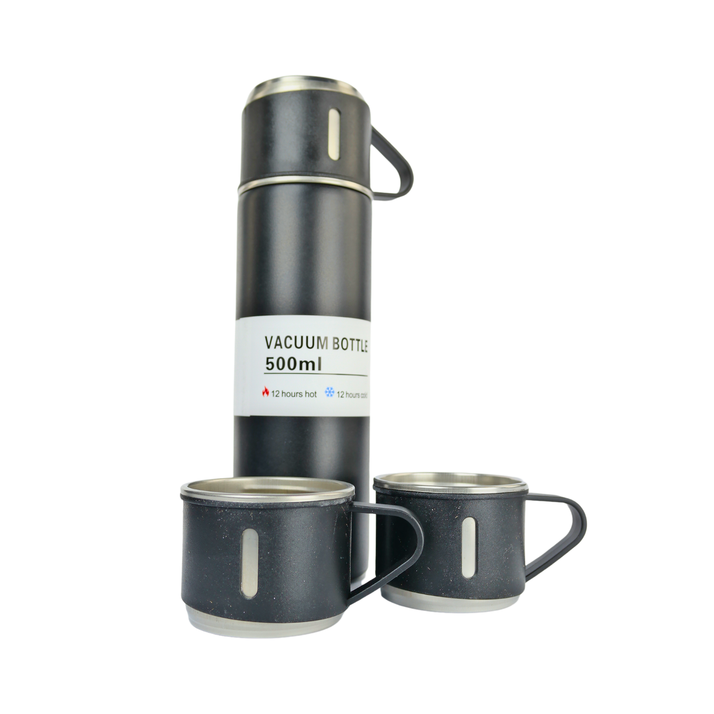 Set Termo Acero Inoxidable Con 3 Tazas 500 Ml Negro
