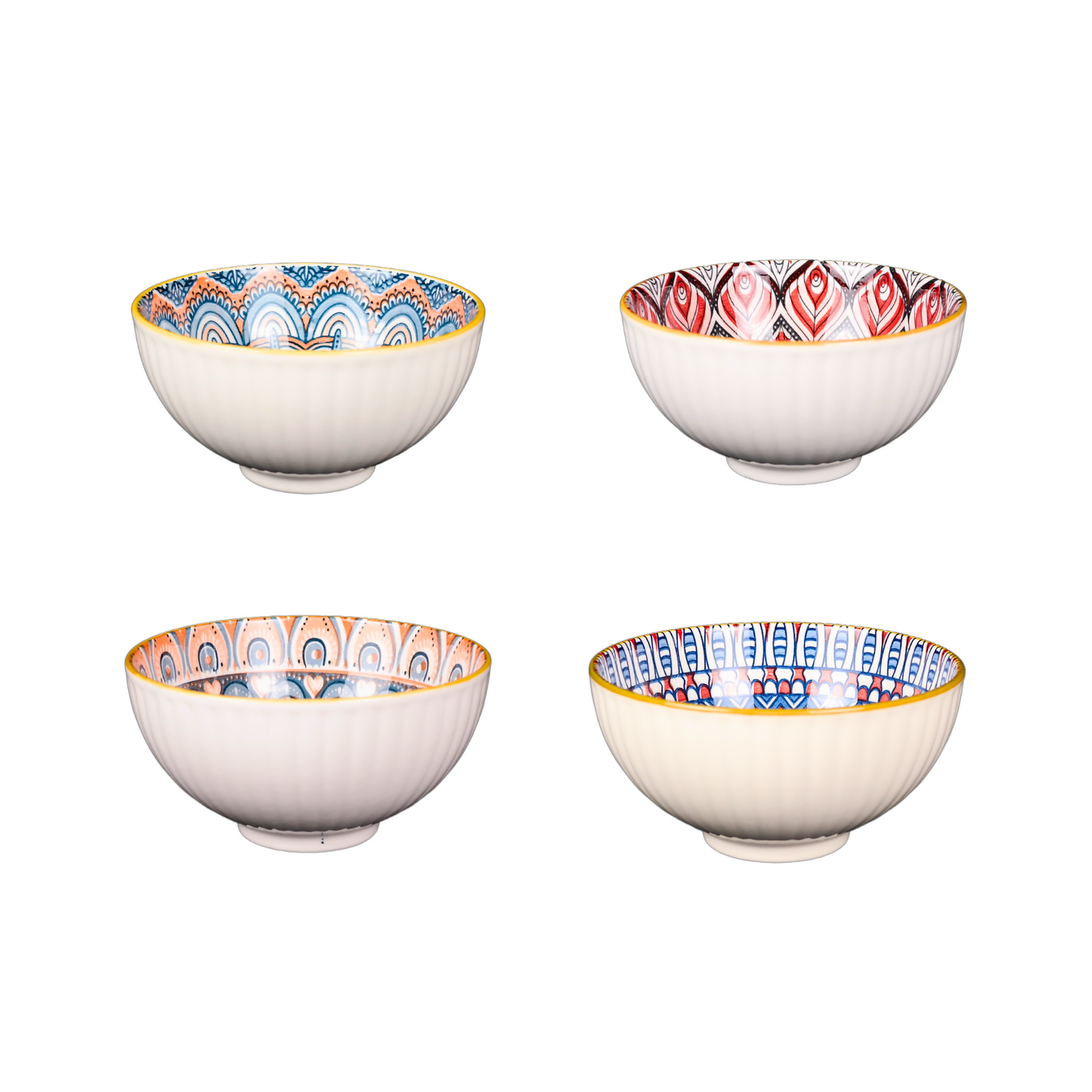 Set 4 Bowl Cuencos Cerámicos 300 Ml Estilo Bohemio