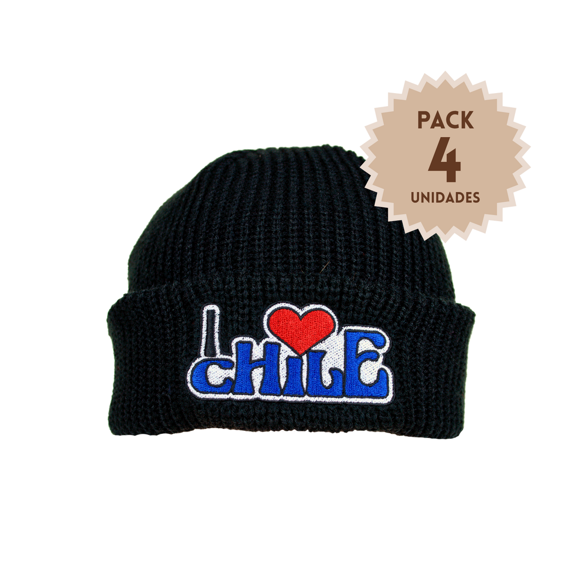 Pack 4 Gorros Beanie Bordados I Love Chile