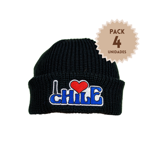 Pack 4 Gorros Beanie Bordados I Love Chile