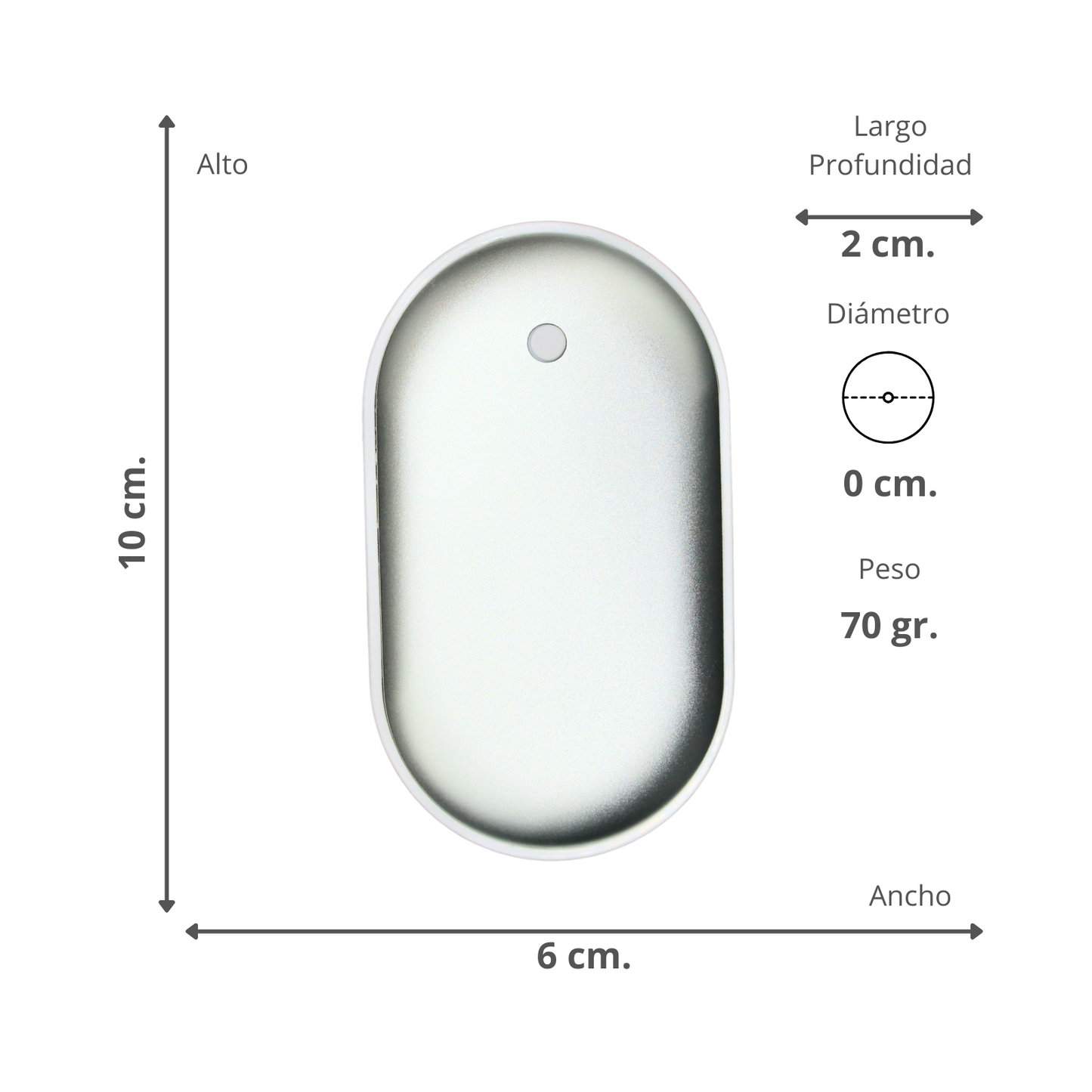 Calentador De Manos Portátil Powerbank Recargable Plateado