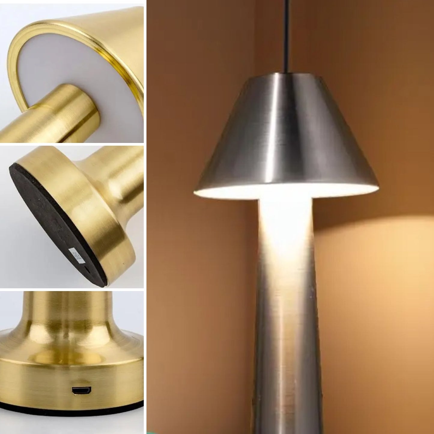 Lampara De Mesa Touch Led Recargable Usb Plateada