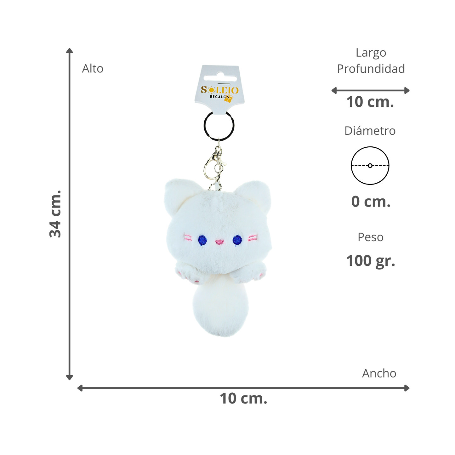 Llavero de Peluche Colgante Gatito Cute Blanco