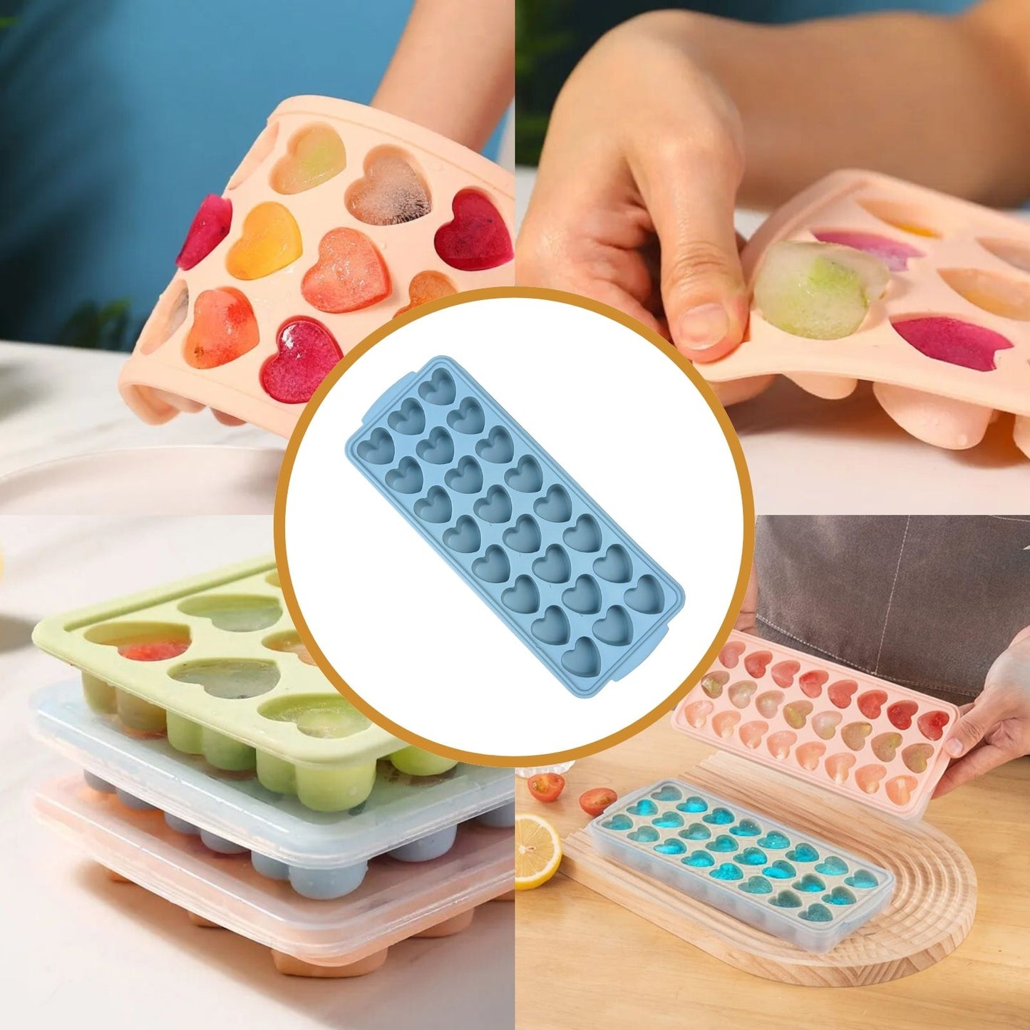 Cubeta De Silicona Para Hielos Corazón Azul