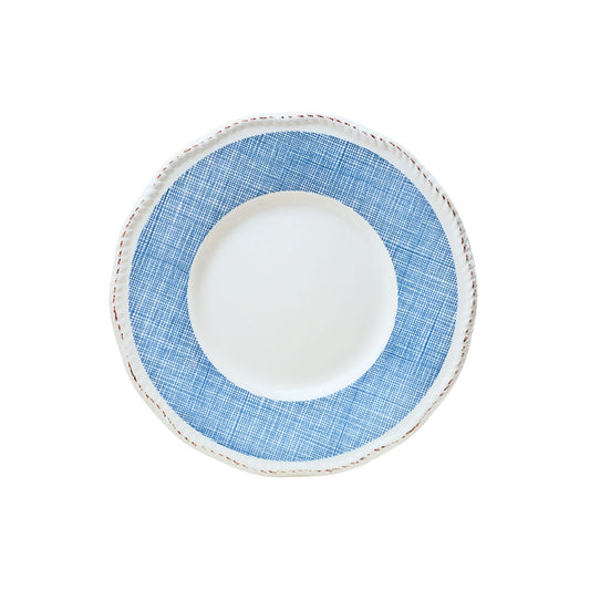 Plato Bajo de Cerámica Esmaltada Diseño Tartán Azul