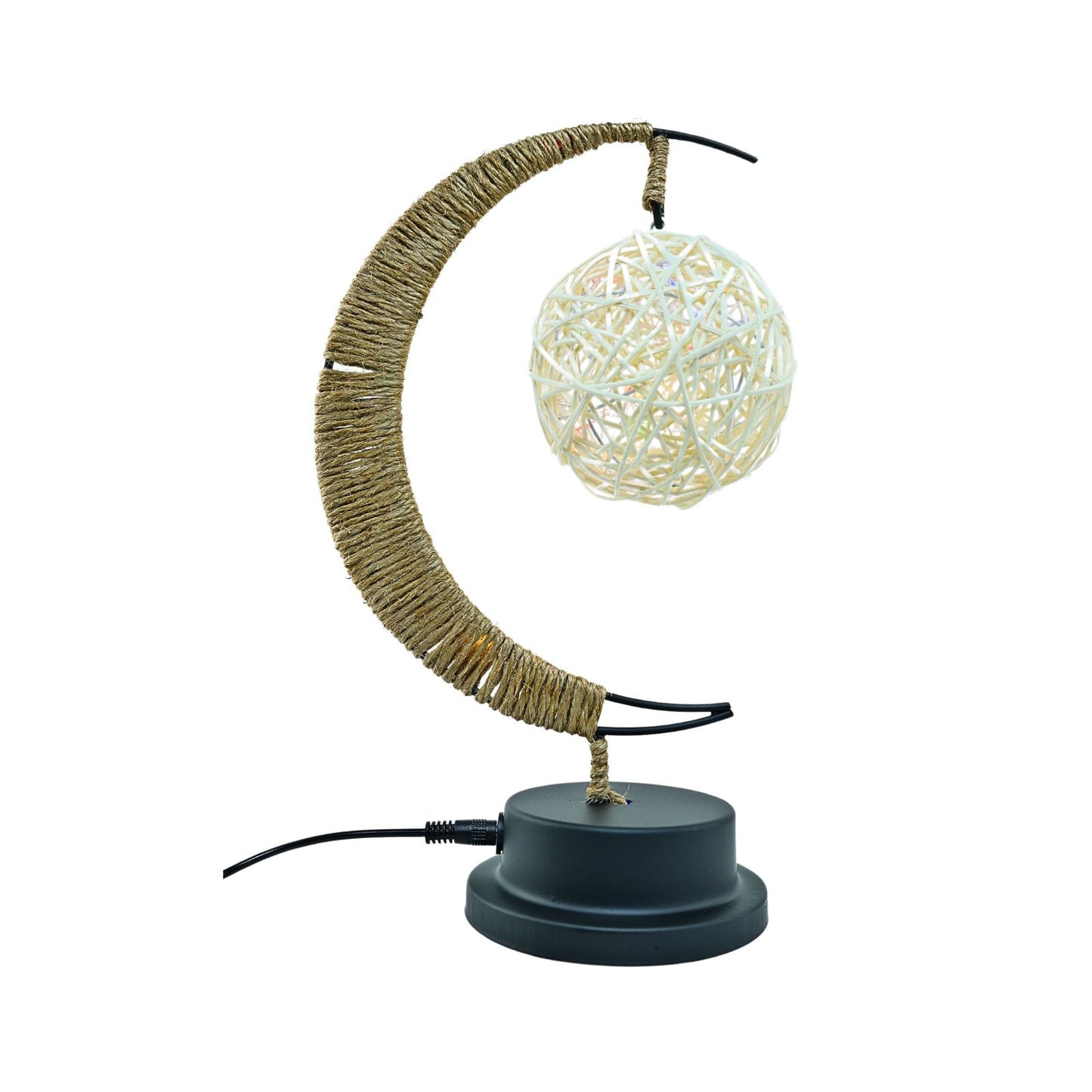 Lámpara LED Media Luna con Cáñamo y Colgante Rattan