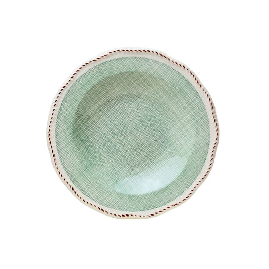Plato de Sopa Cerámica Esmaltada Diseño Tartán Verde