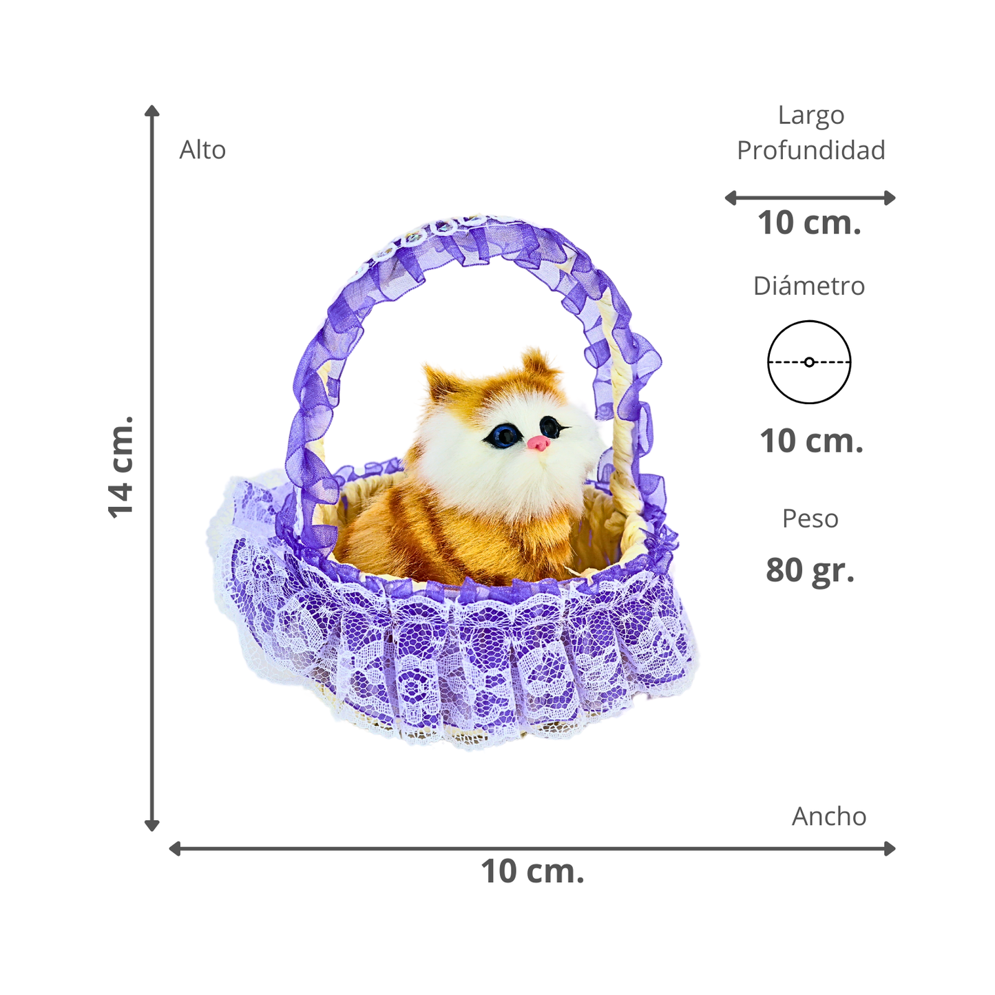 Gato Maullador en Canasta Juguete Decorativo Morado