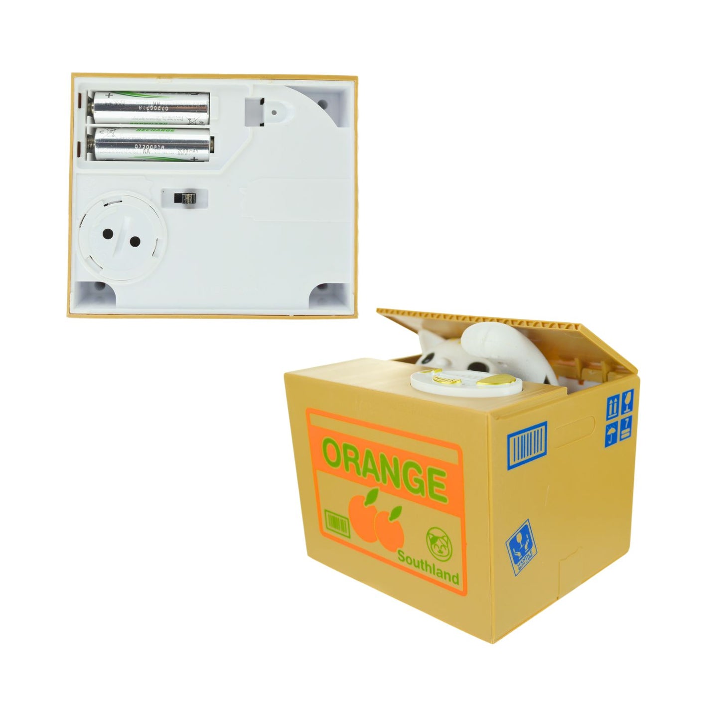 Alcancía Hucha De Gato Electrónica Roba Monedas Caja Orange