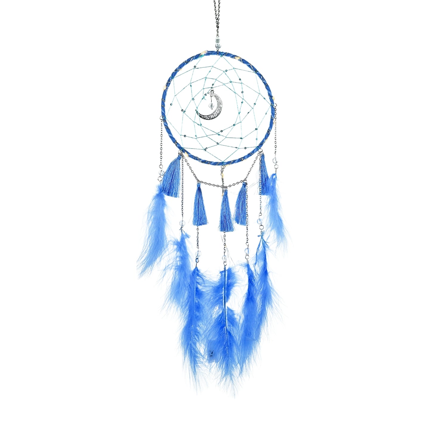 Atrapasueños LED Decoración Colgante con Plumas Celeste