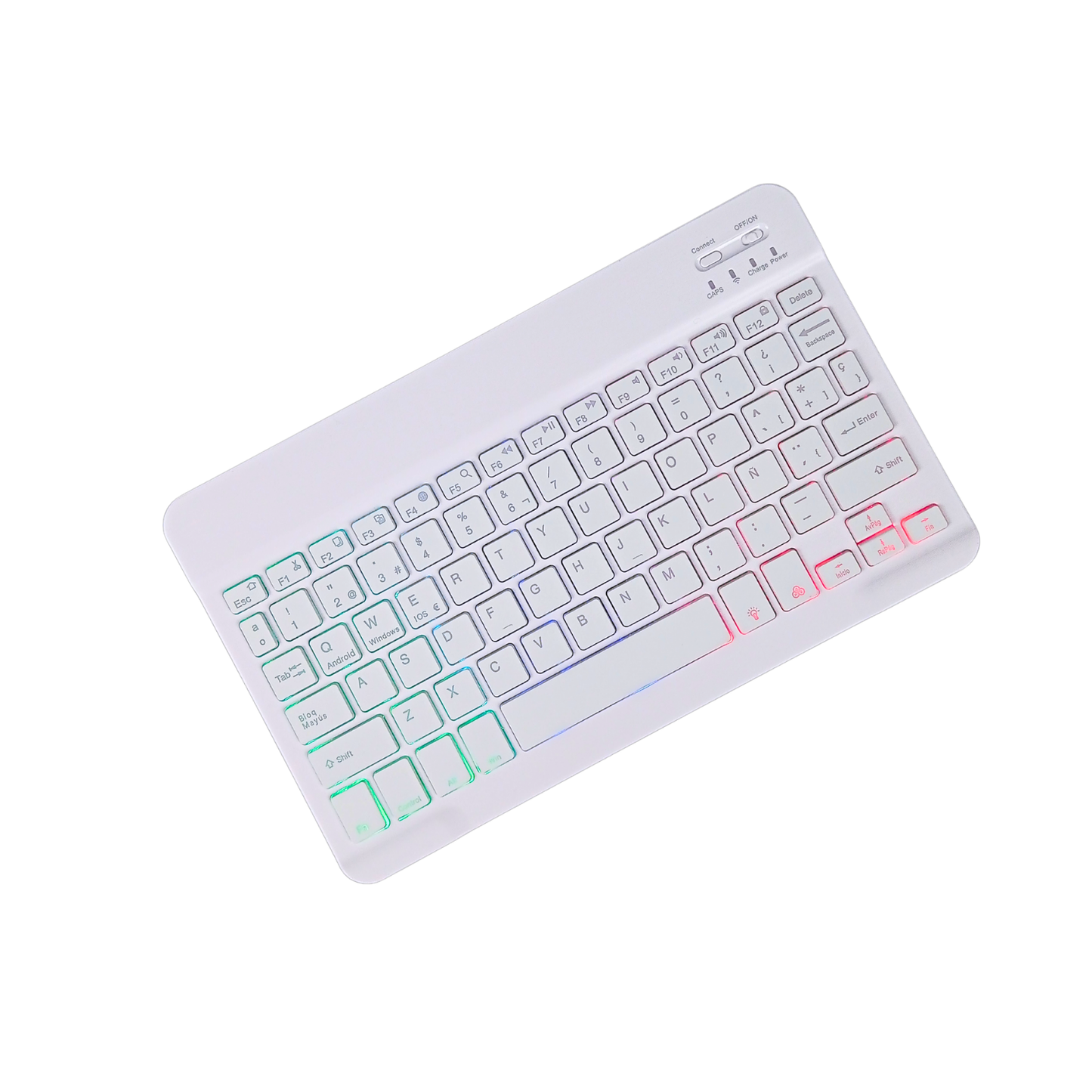 Mini Teclado Bluetooth Ultra Slim Español Led Blanco