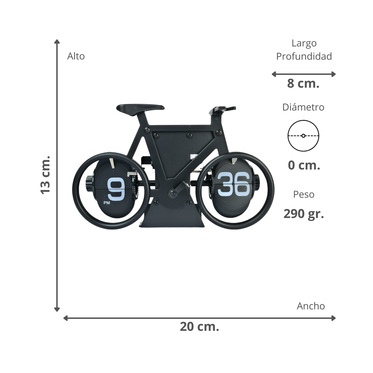Reloj de Escritorio Mecánico Giratorio Bicicleta Negro