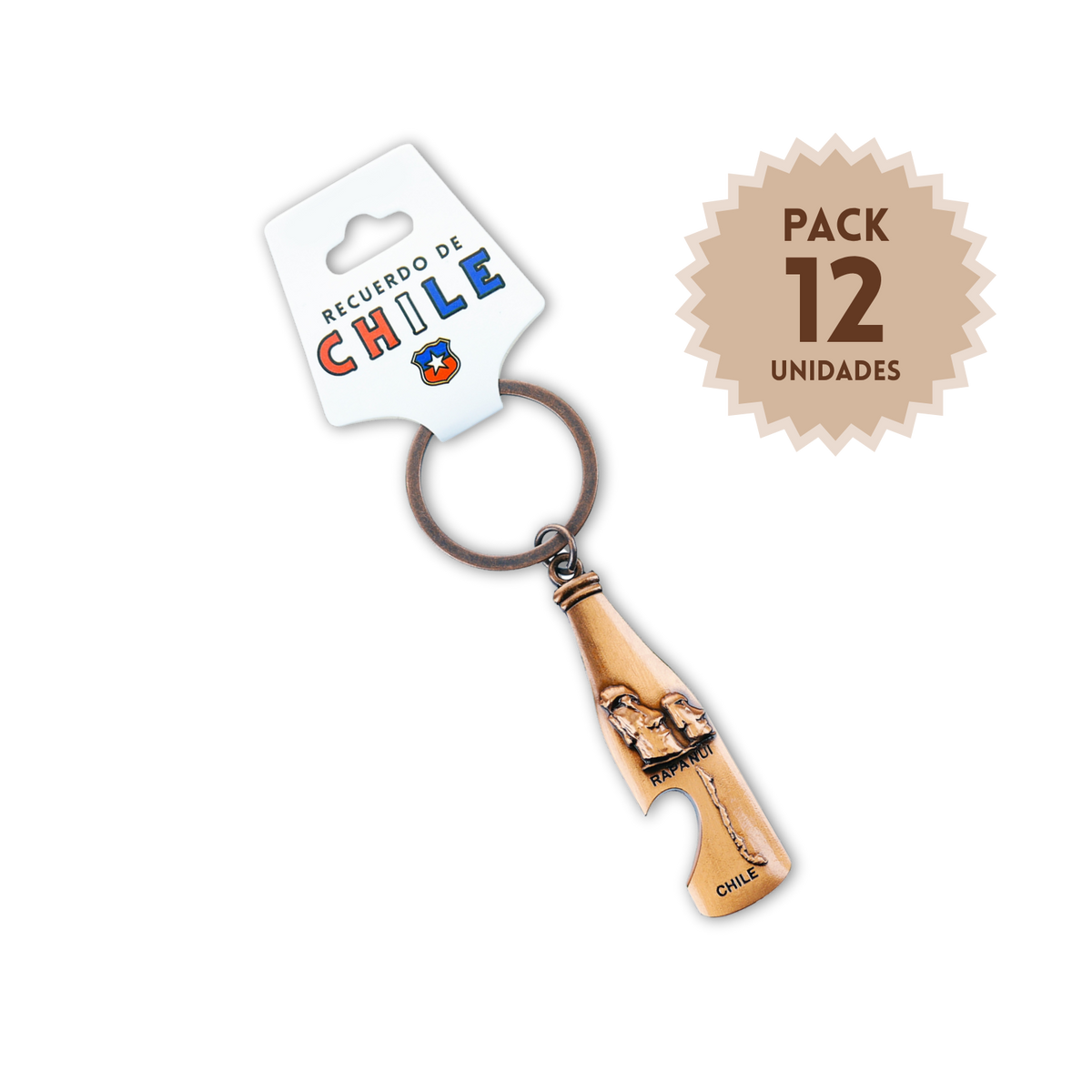 Pack 12 Llaveros Color Cobre de Chile Rapa Nui