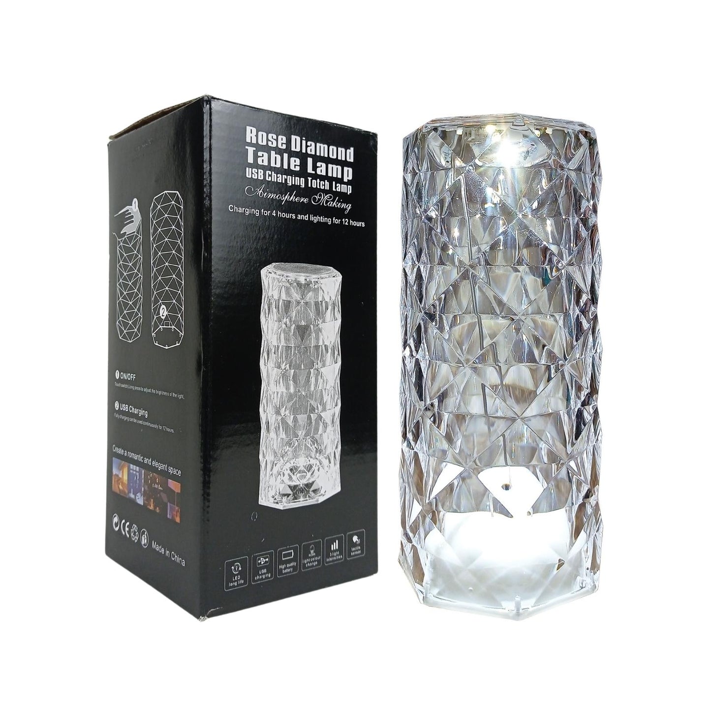 Lámpara De Acrílico Rosa Diamante Táctil