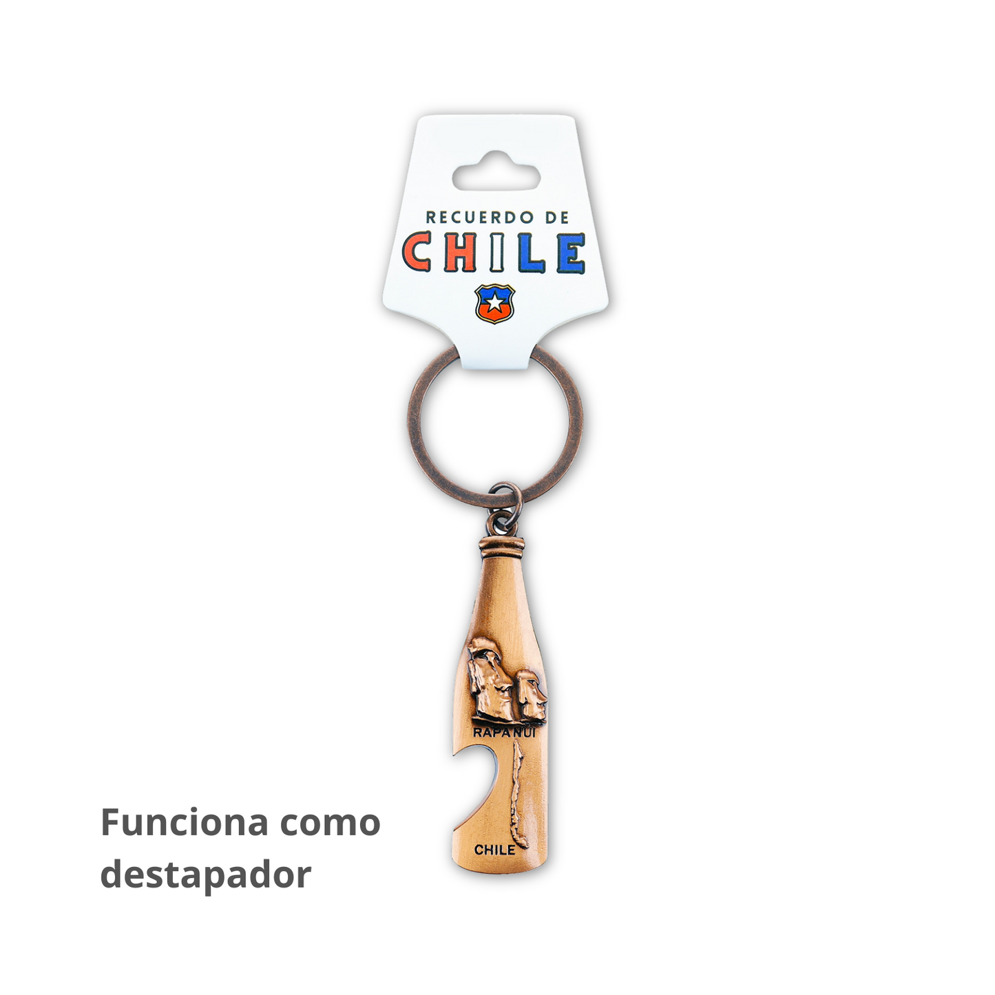 Llaveros Color Cobre de Chile Destapador Rapa Nui