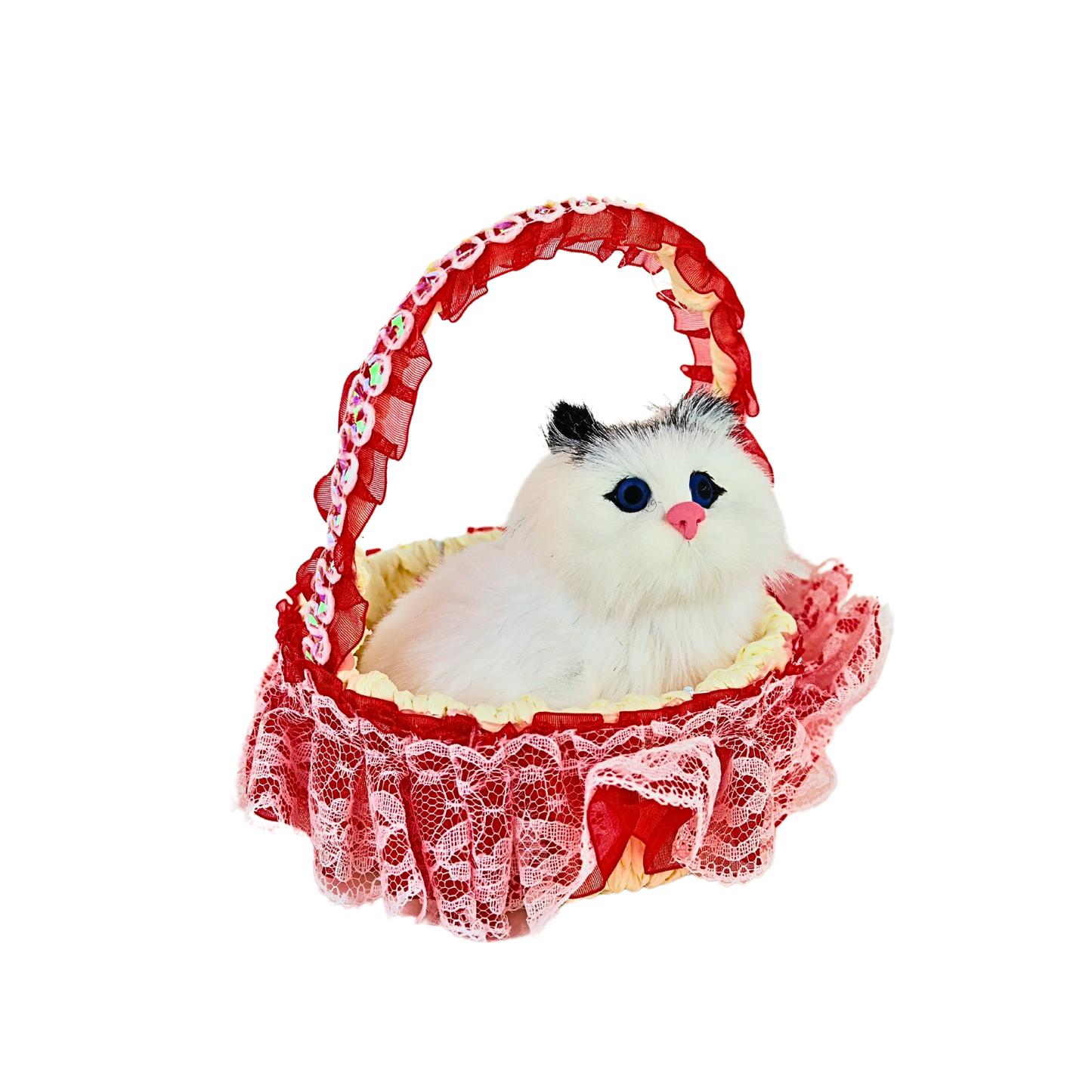 Gato Maullador en Canasta Juguete Decorativo Rojo