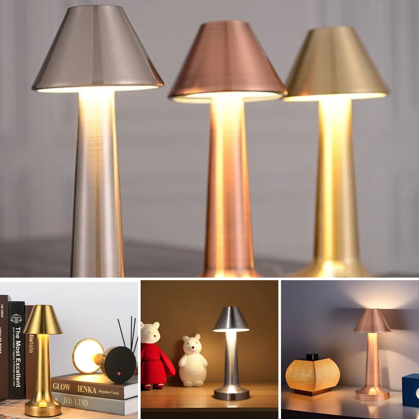 Lampara De Mesa Touch Led Recargable Usb Plateada