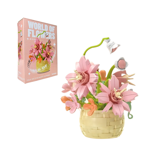 Juguete Bloques De Construcción Flores En Cesta Rosa