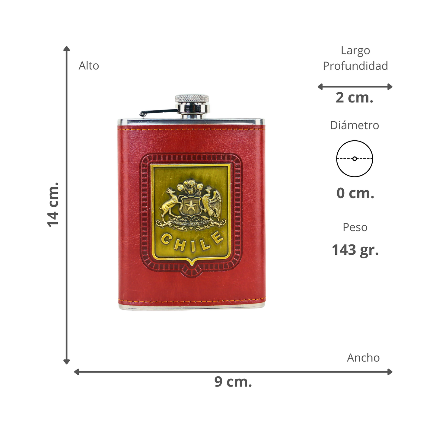 Licorera Petaca Acero Inoxidable 235 Ml Escudo De Chile