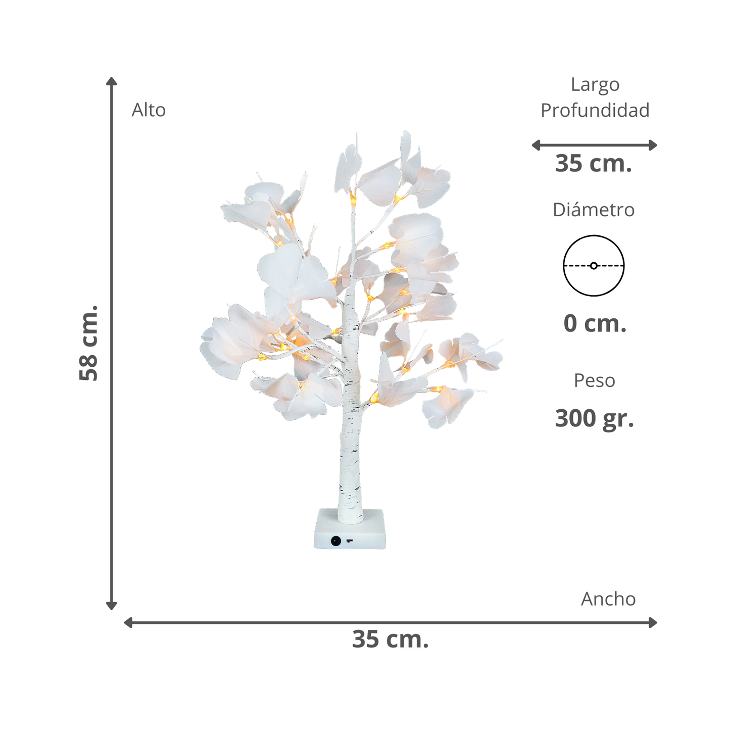 Arbol Con Hojas 24 LEDs Blanco Cálido Decorativo
